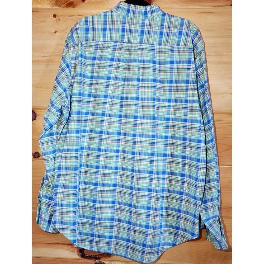 Polo Ralph Lauren Button Down Flesh Pony Men’s Shirt Size XL Cotton Green Plaid